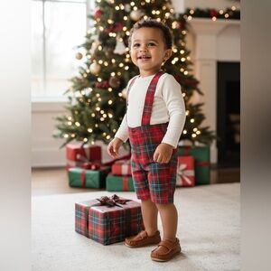 NWT- Janie and Jack Baby Suspender Red Tartan Plaid (6-12 months)